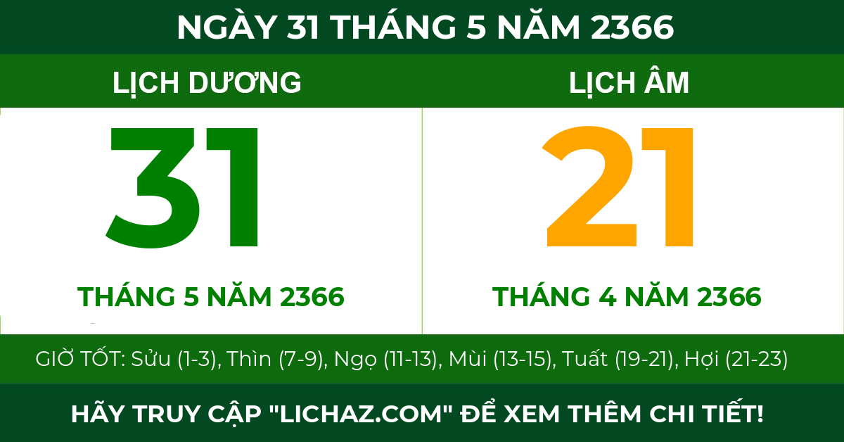 lịch âm ngày 31 tháng 5 năm 2366