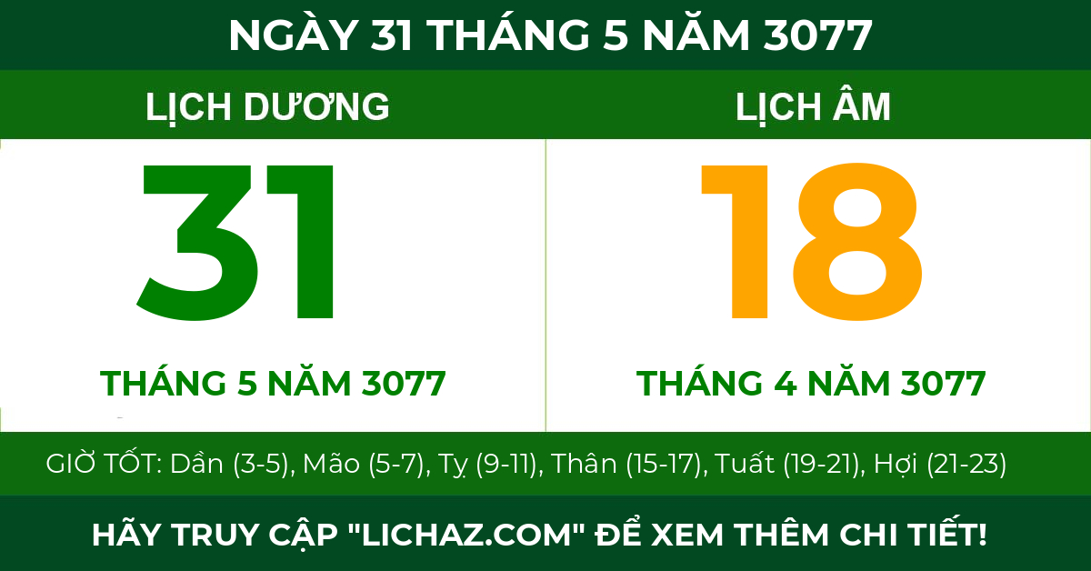 lịch âm ngày 31 tháng 5 năm 3077