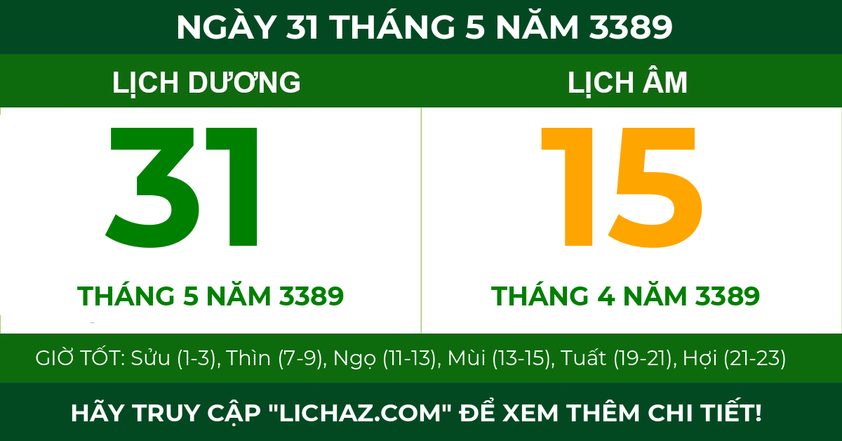 lịch âm ngày 31 tháng 5 năm 3389