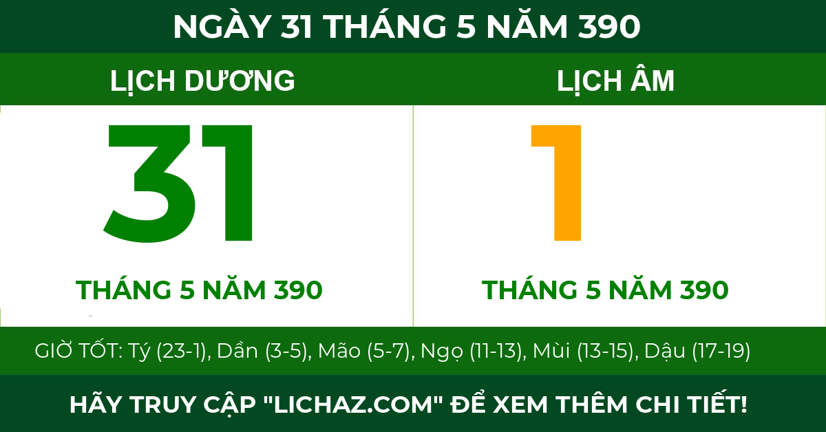 lịch âm ngày 31 tháng 5 năm 390