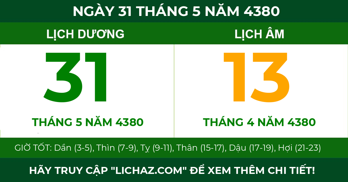 lịch âm ngày 31 tháng 5 năm 4380