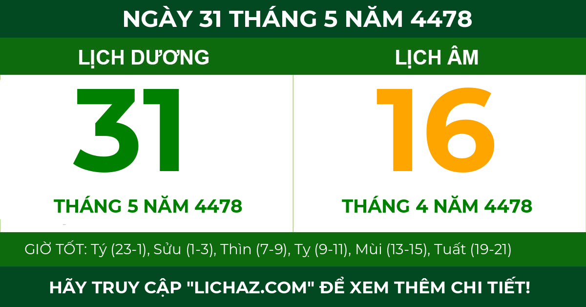 lịch âm ngày 31 tháng 5 năm 4478