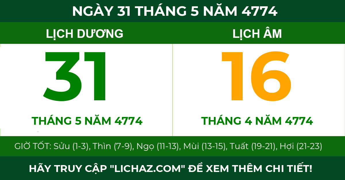 lịch âm ngày 31 tháng 5 năm 4774