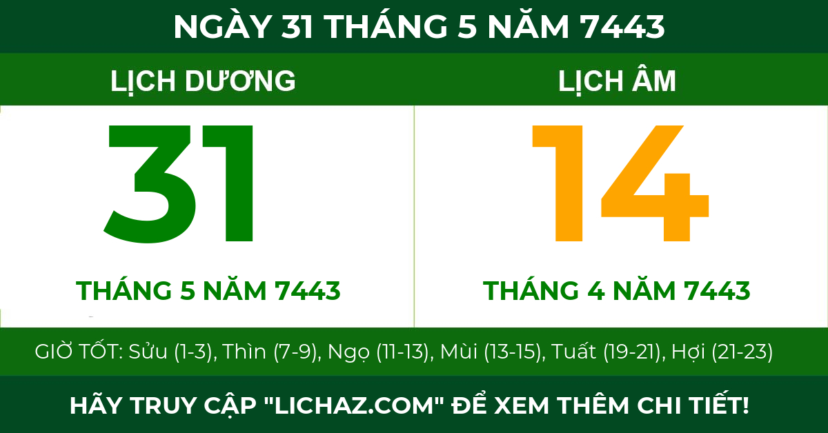 lịch âm ngày 31 tháng 5 năm 7443