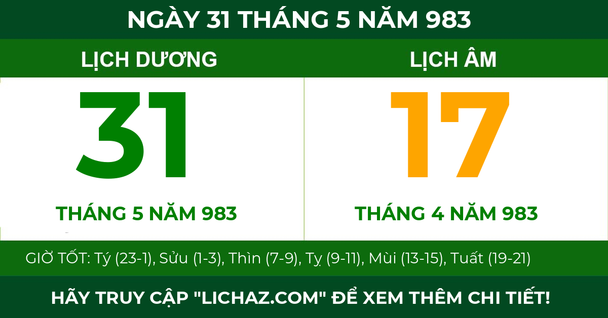 lịch âm ngày 31 tháng 5 năm 983