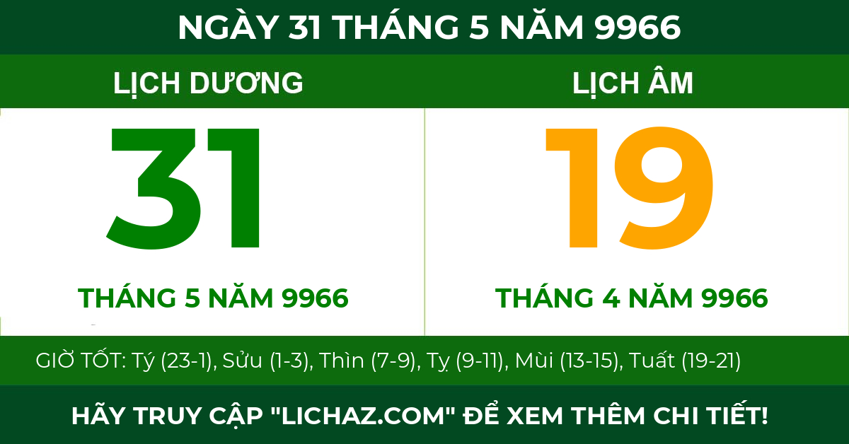 lịch âm ngày 31 tháng 5 năm 9966