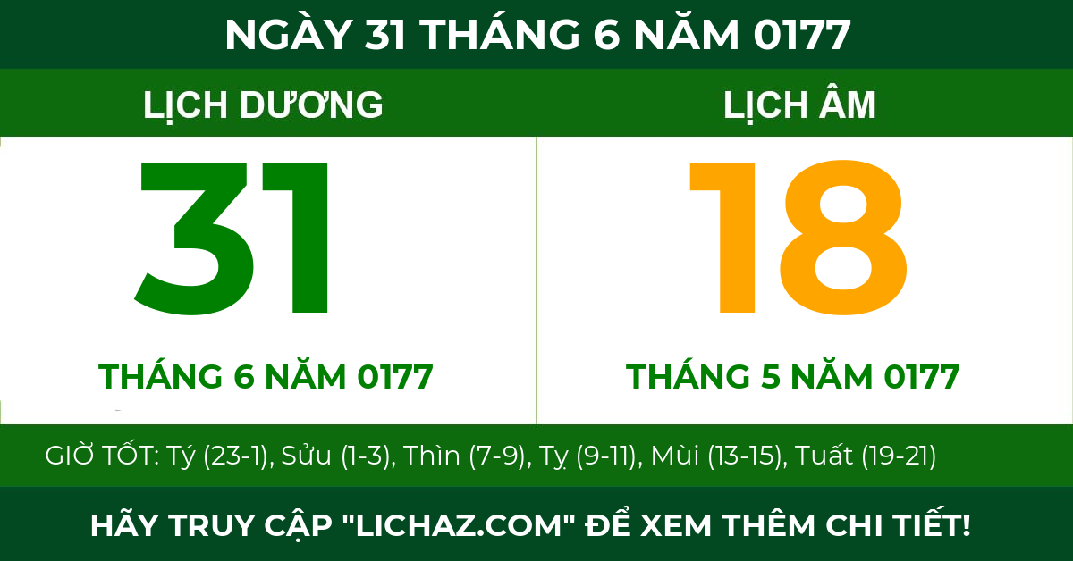 lịch âm ngày 31 tháng 6 năm 0177
