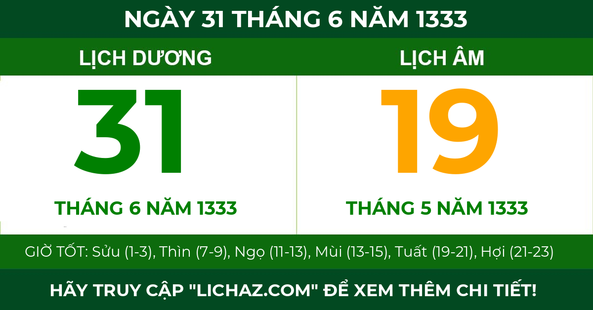 lịch âm ngày 31 tháng 6 năm 1333
