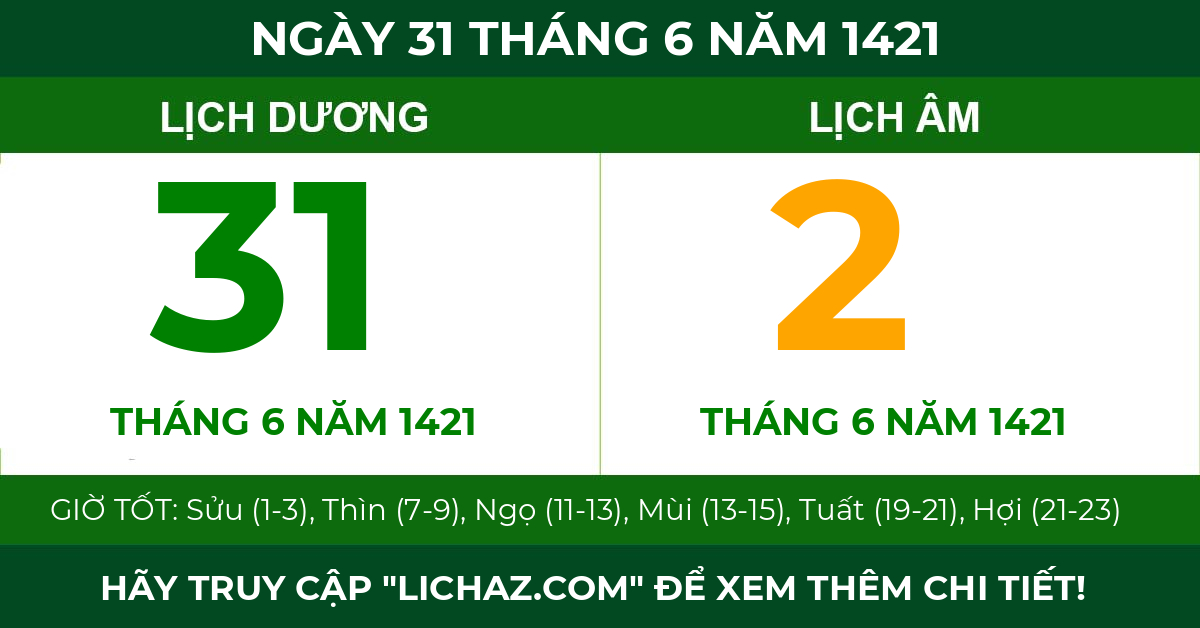 lịch âm ngày 31 tháng 6 năm 1421