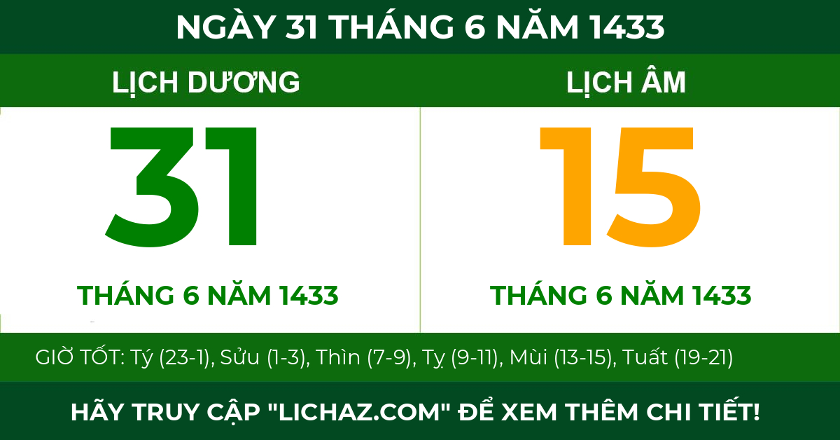 lịch âm ngày 31 tháng 6 năm 1433