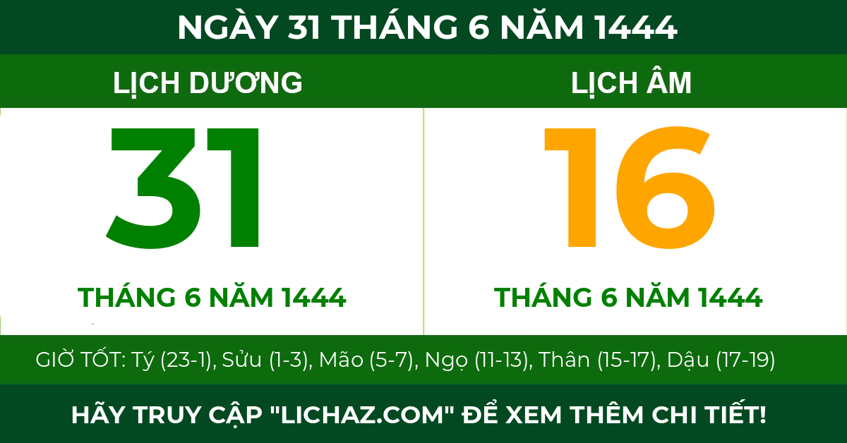 lịch âm ngày 31 tháng 6 năm 1444