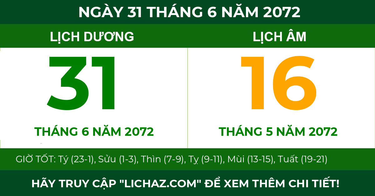 lịch âm ngày 31 tháng 6 năm 2072