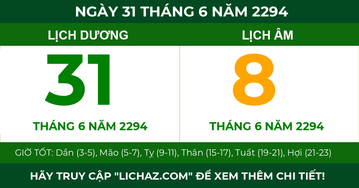 lịch âm ngày 31 tháng 6 năm 2294