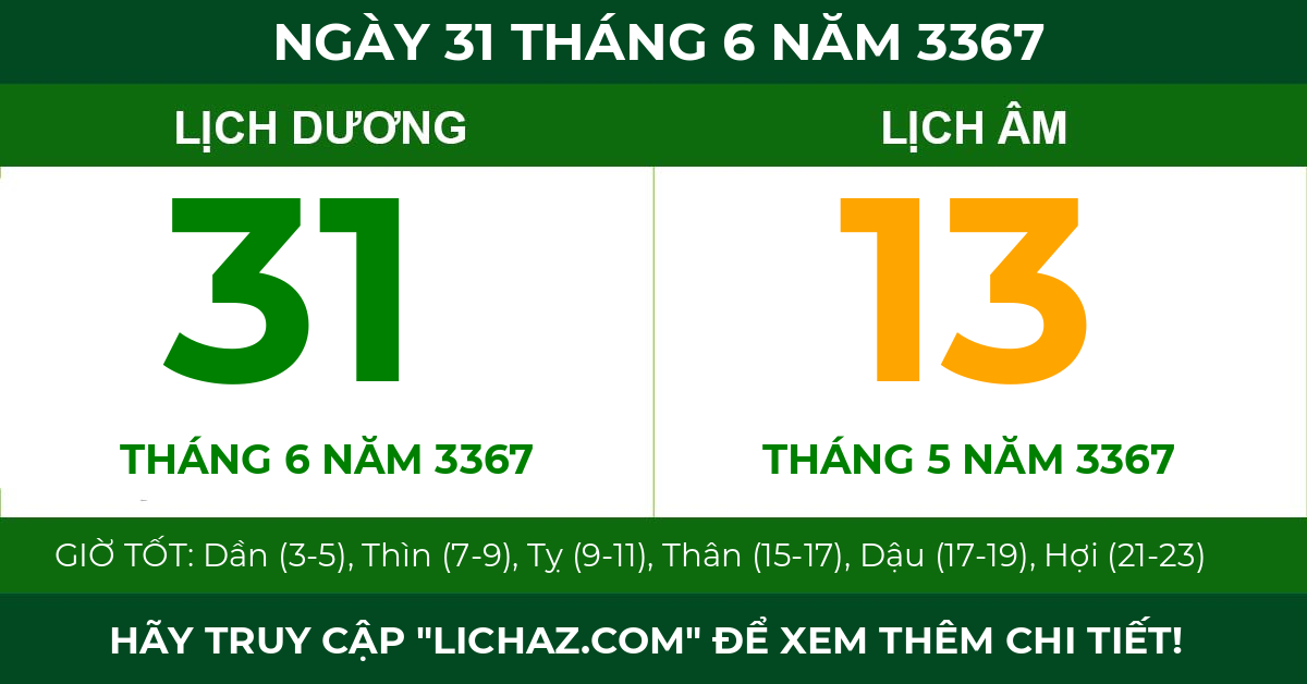 lịch âm ngày 31 tháng 6 năm 3367