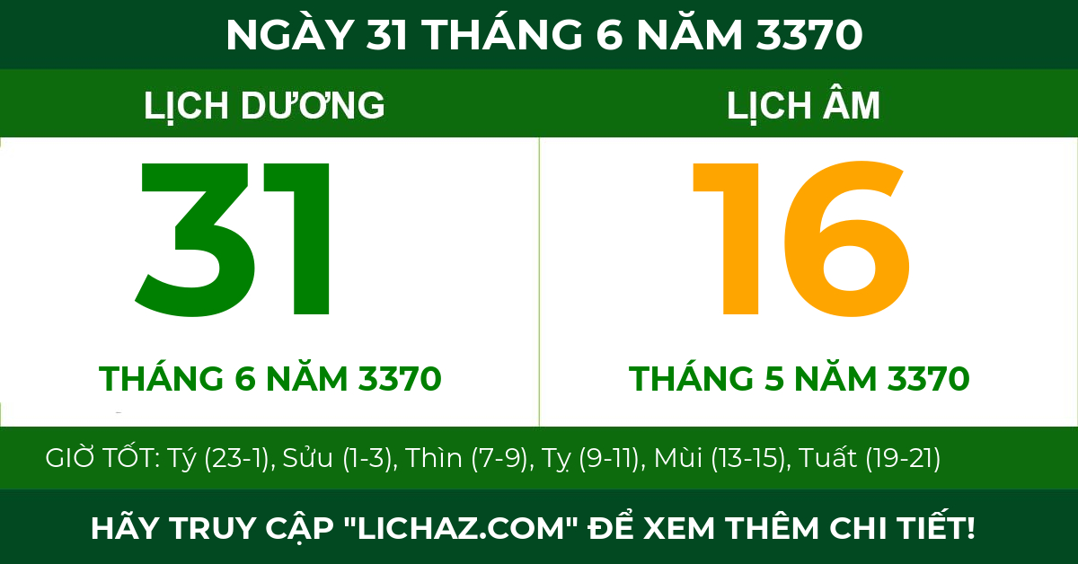 lịch âm ngày 31 tháng 6 năm 3370
