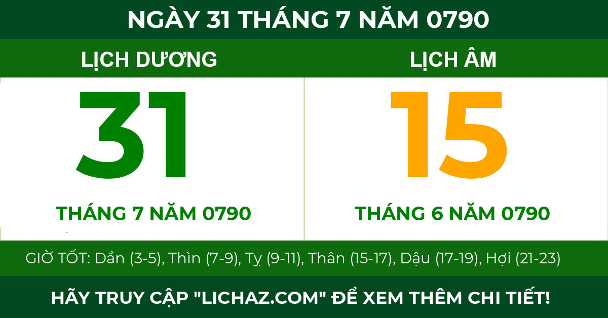lịch âm ngày 31 tháng 7 năm 0790