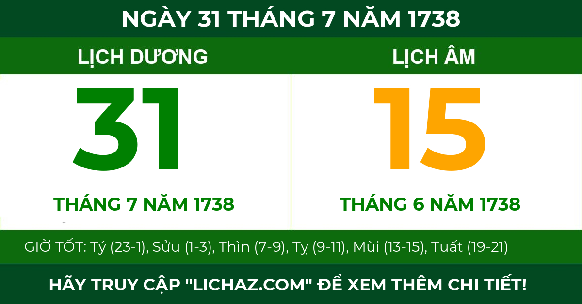 lịch âm ngày 31 tháng 7 năm 1738