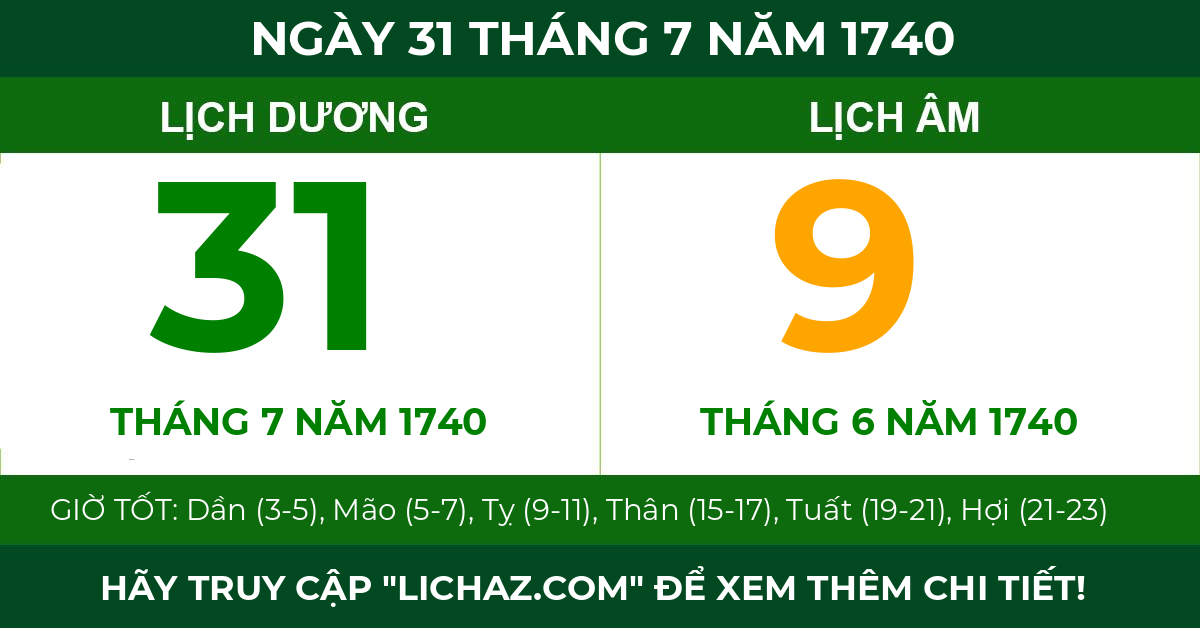 lịch âm ngày 31 tháng 7 năm 1740