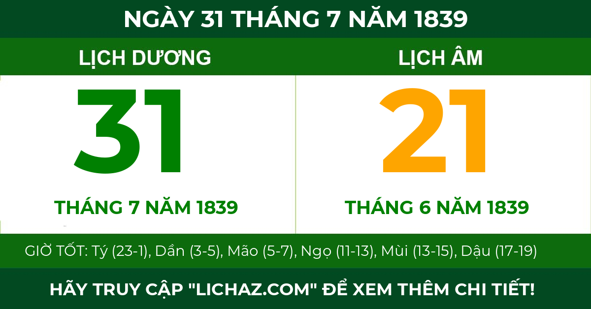 lịch âm ngày 31 tháng 7 năm 1839