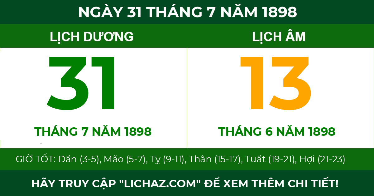 lịch âm ngày 31 tháng 7 năm 1898