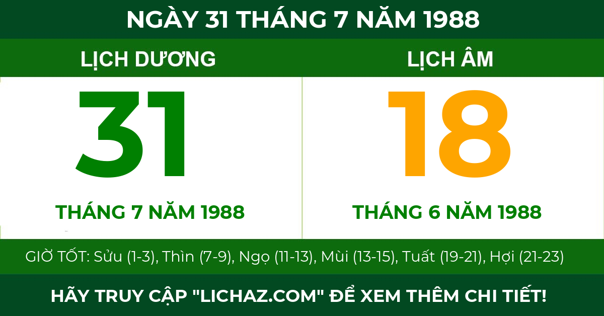 lịch âm ngày 31 tháng 7 năm 1988