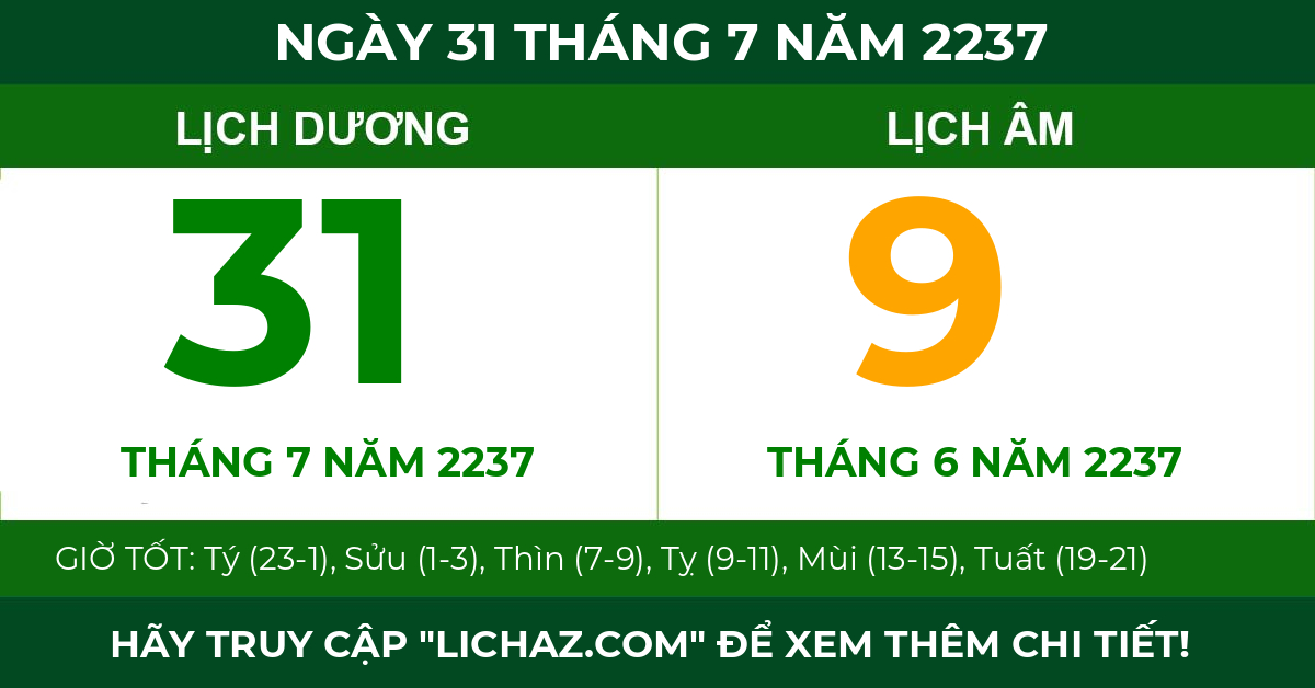 lịch âm ngày 31 tháng 7 năm 2237