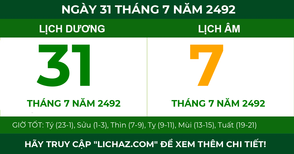 lịch âm ngày 31 tháng 7 năm 2492