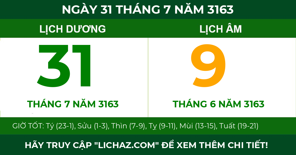 lịch âm ngày 31 tháng 7 năm 3163