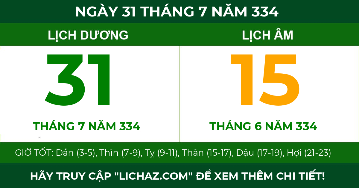 lịch âm ngày 31 tháng 7 năm 334
