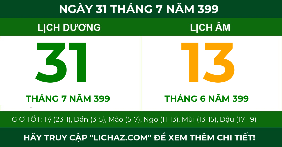 lịch âm ngày 31 tháng 7 năm 399