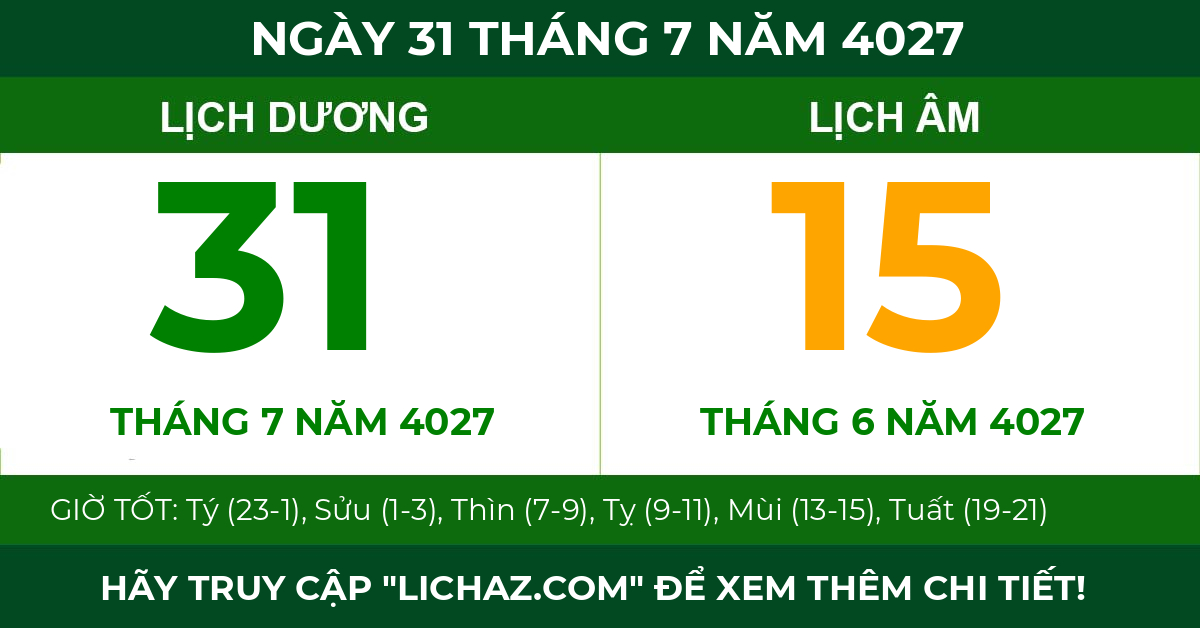 lịch âm ngày 31 tháng 7 năm 4027