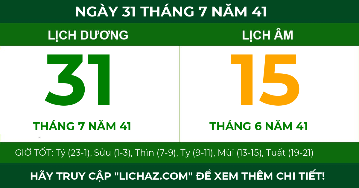lịch âm ngày 31 tháng 7 năm 41