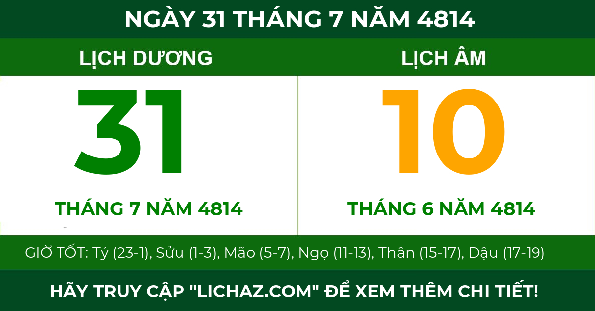 lịch âm ngày 31 tháng 7 năm 4814
