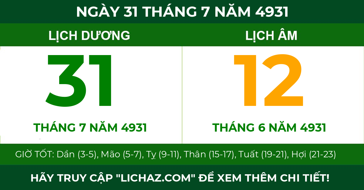 lịch âm ngày 31 tháng 7 năm 4931