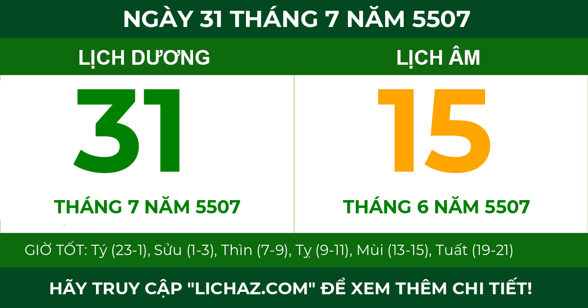 lịch âm ngày 31 tháng 7 năm 5507