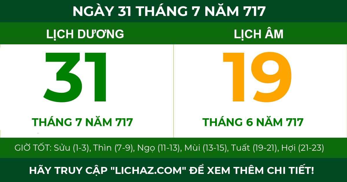 lịch âm ngày 31 tháng 7 năm 717