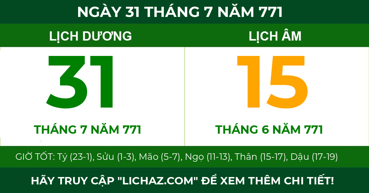 lịch âm ngày 31 tháng 7 năm 771