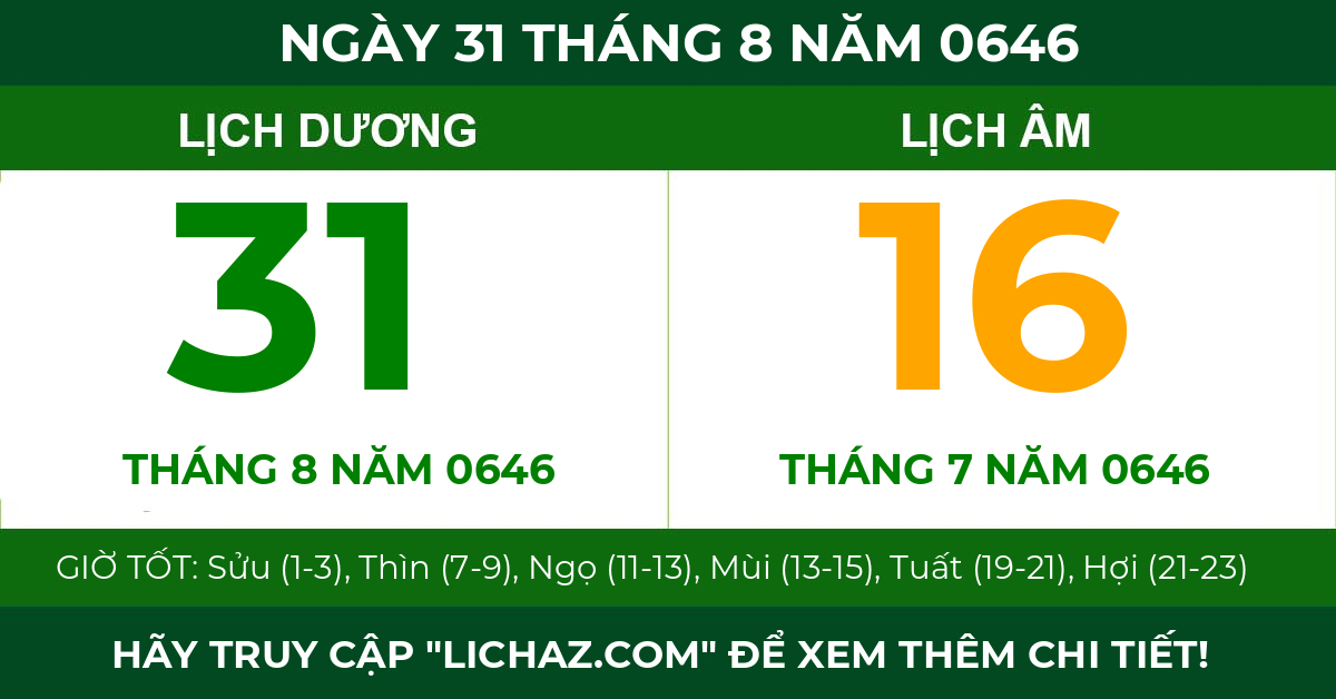 lịch âm ngày 31 tháng 8 năm 0646