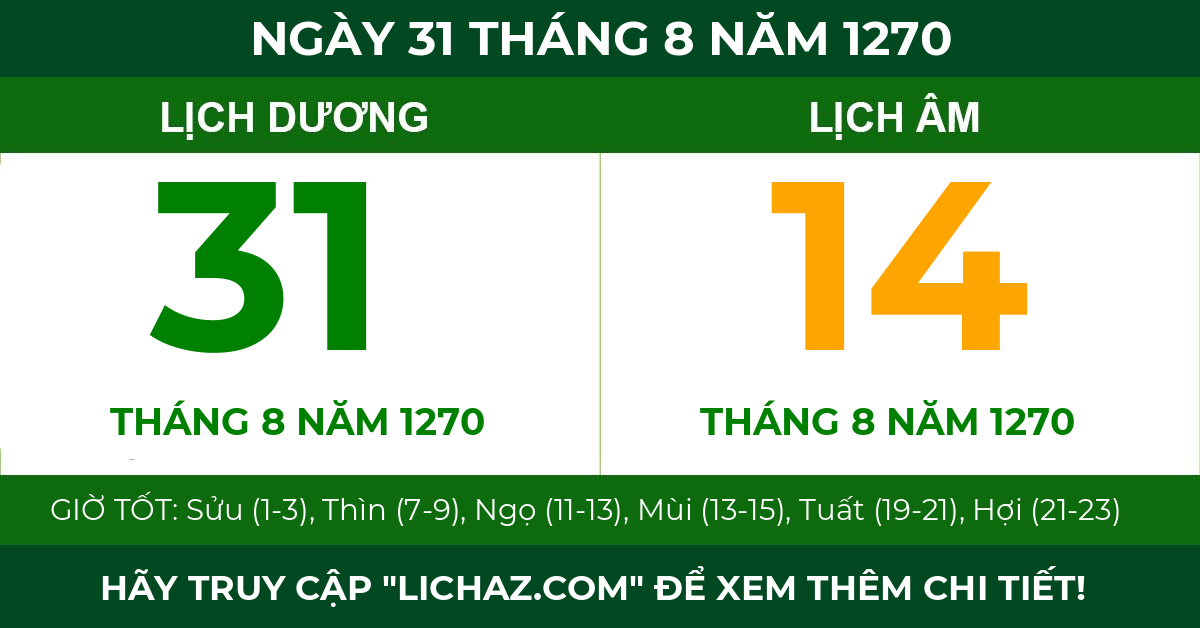 lịch âm ngày 31 tháng 8 năm 1270