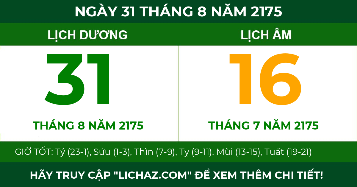 lịch âm ngày 31 tháng 8 năm 2175