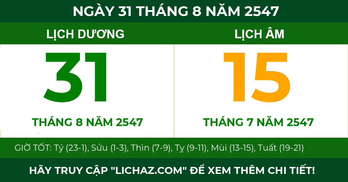 lịch âm ngày 31 tháng 8 năm 2547