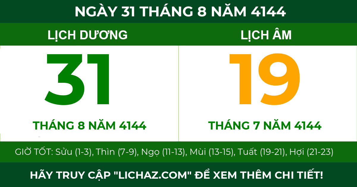 lịch âm ngày 31 tháng 8 năm 4144