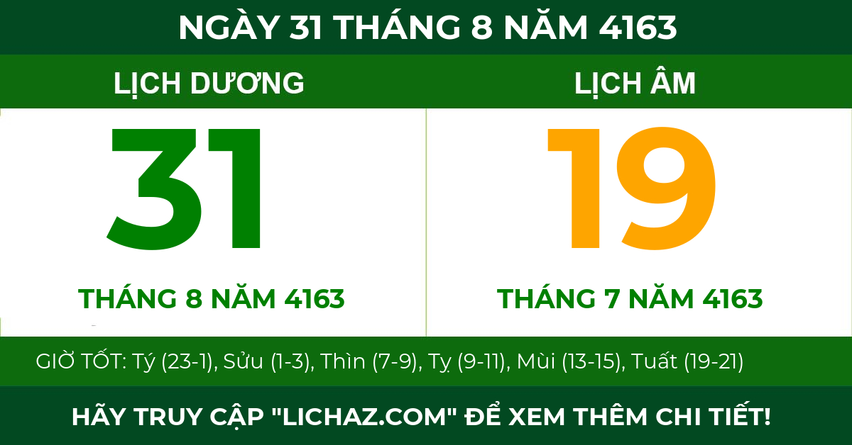 lịch âm ngày 31 tháng 8 năm 4163