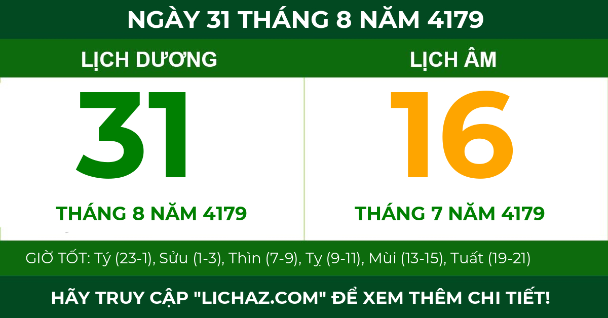 lịch âm ngày 31 tháng 8 năm 4179