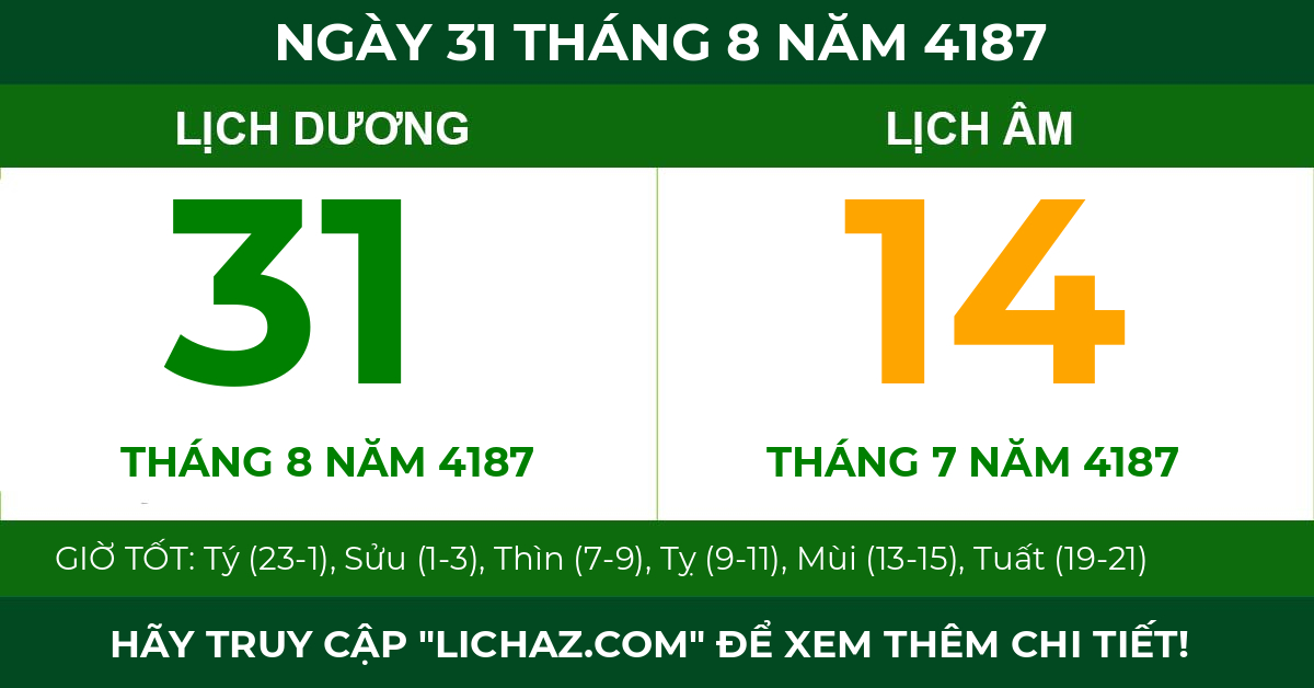 lịch âm ngày 31 tháng 8 năm 4187
