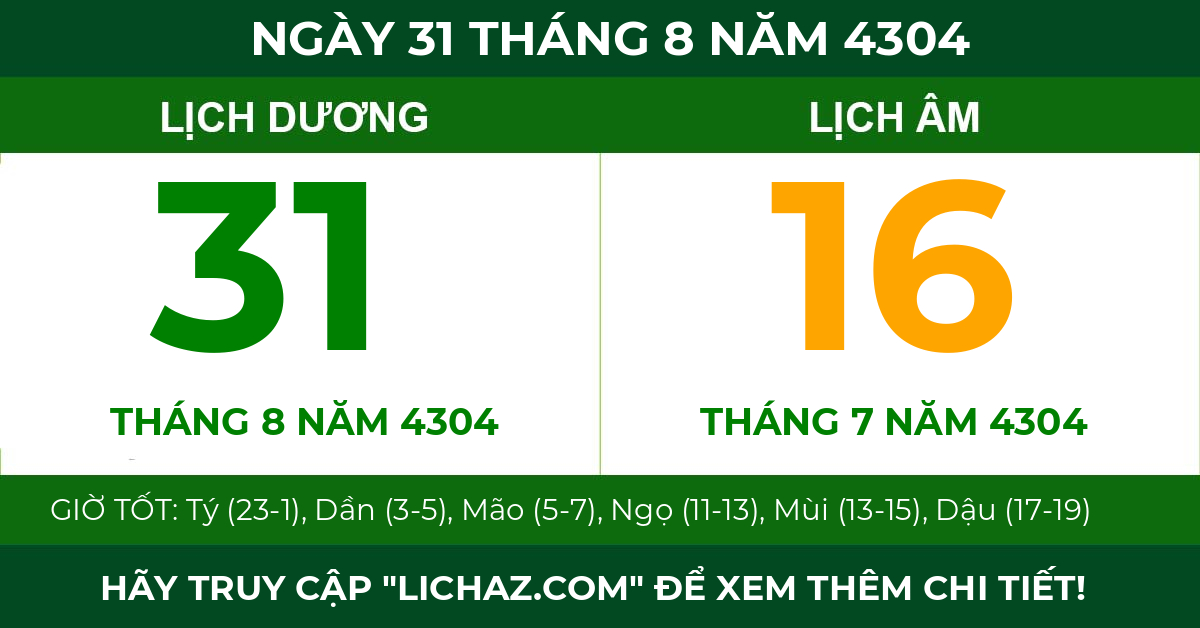 lịch âm ngày 31 tháng 8 năm 4304