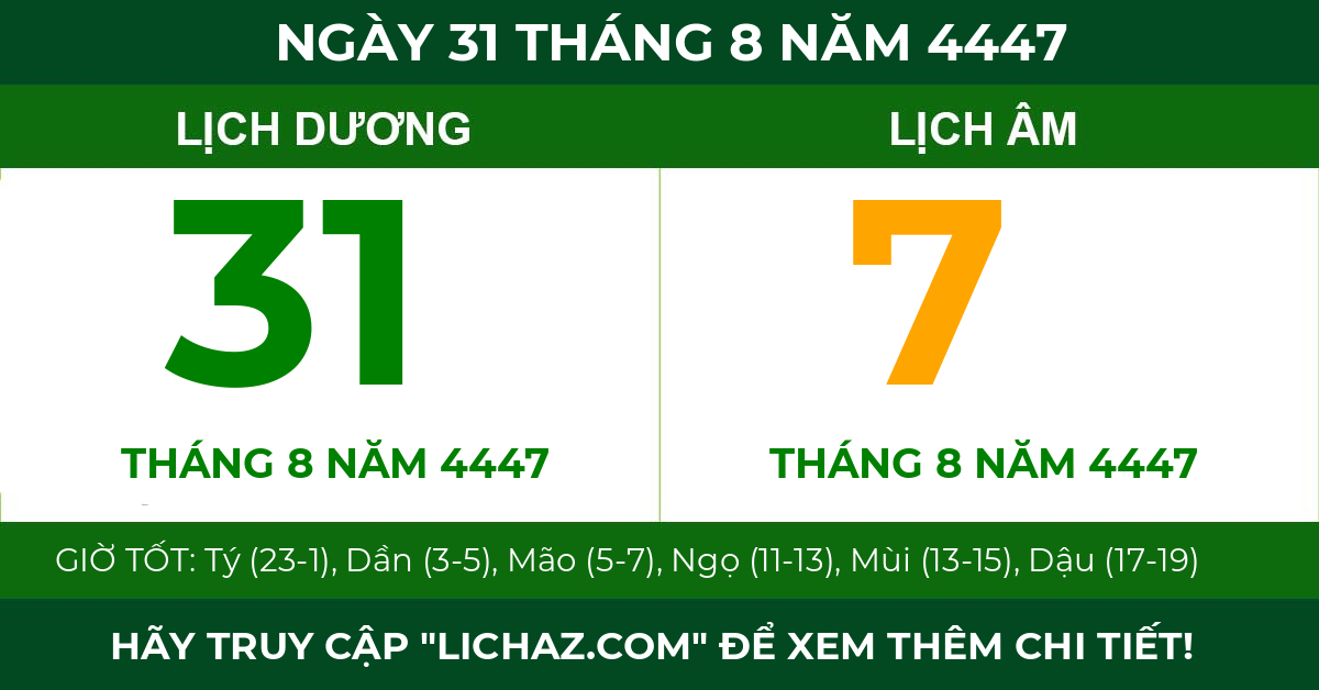 lịch âm ngày 31 tháng 8 năm 4447
