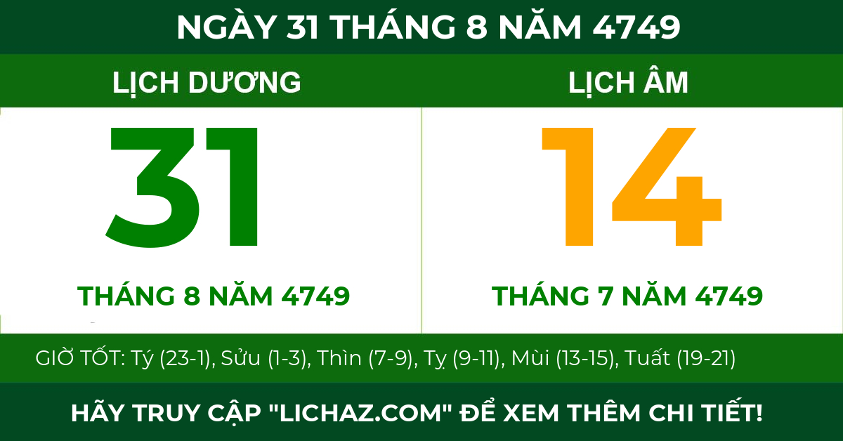 lịch âm ngày 31 tháng 8 năm 4749