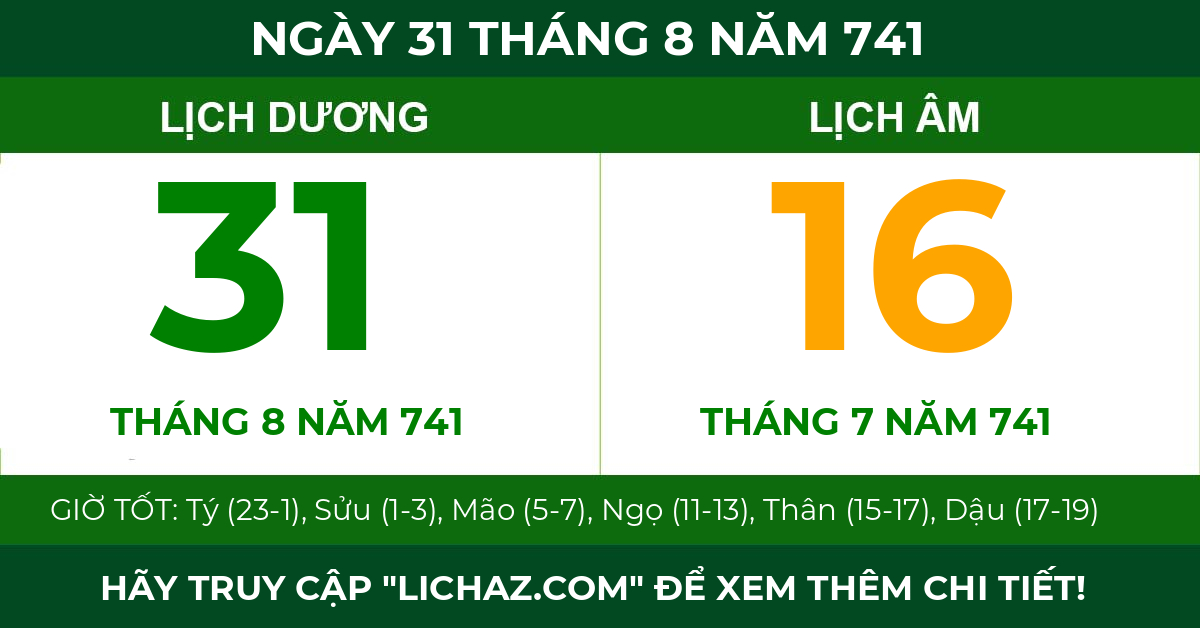 lịch âm ngày 31 tháng 8 năm 741