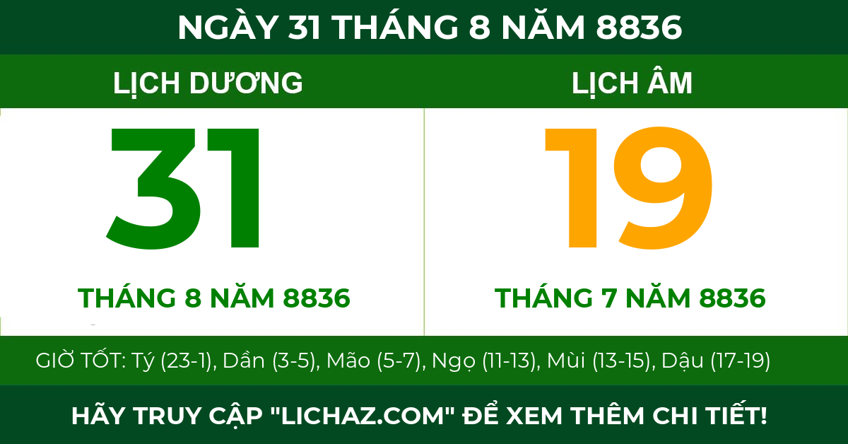 lịch âm ngày 31 tháng 8 năm 8836